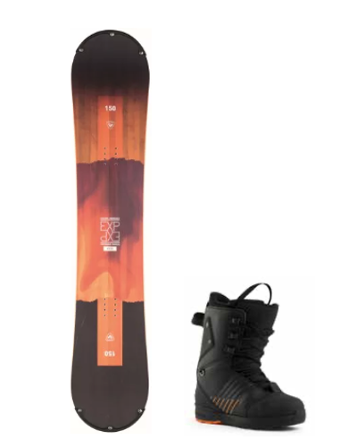 Adult Snowboard Package This image is of adult snowboard gear, including Rossignol snowboard and boot.