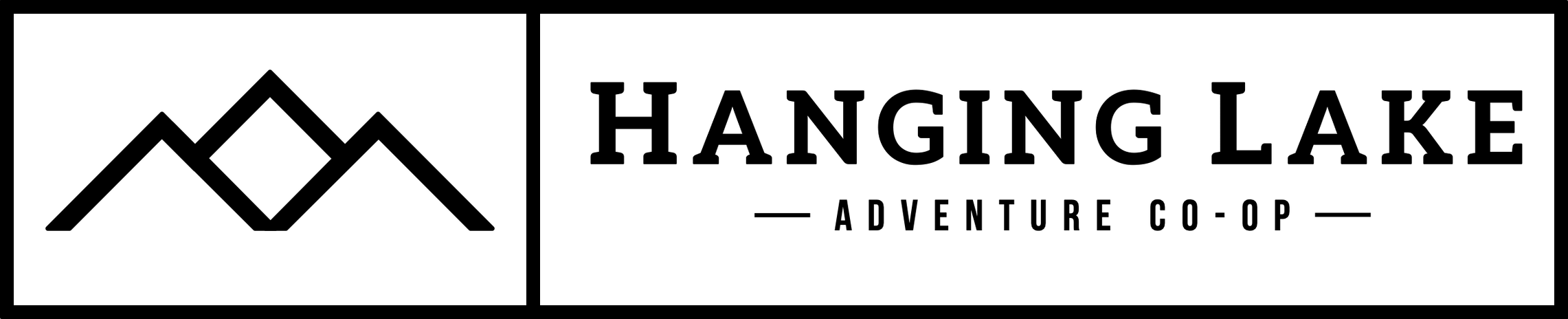 This computer generated Hanging Lake Adventure Co-op logo is black with a transparent background. The wording is to the right of the mountains icon.